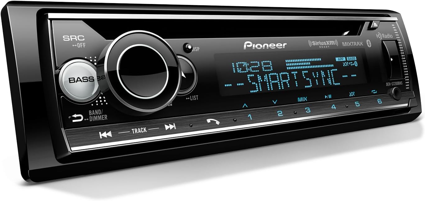 Pioneer DEH-S7200BHS 1-Din CD Receiver – Bluetooth, HD Radio, SiriusXM, USB/AUX, Color Change, FLAC, AM/FM, Detachable Face, 13-Band EQ, 50W x 4, Voice Control, Hi-Volt RCA Preouts