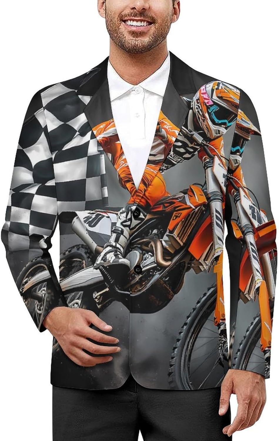 Motocross Racing Checkered Flag Dirt Bike Casual Men's Blazers Two Button Lapel Suits Jacket Lightweight Sport Coats