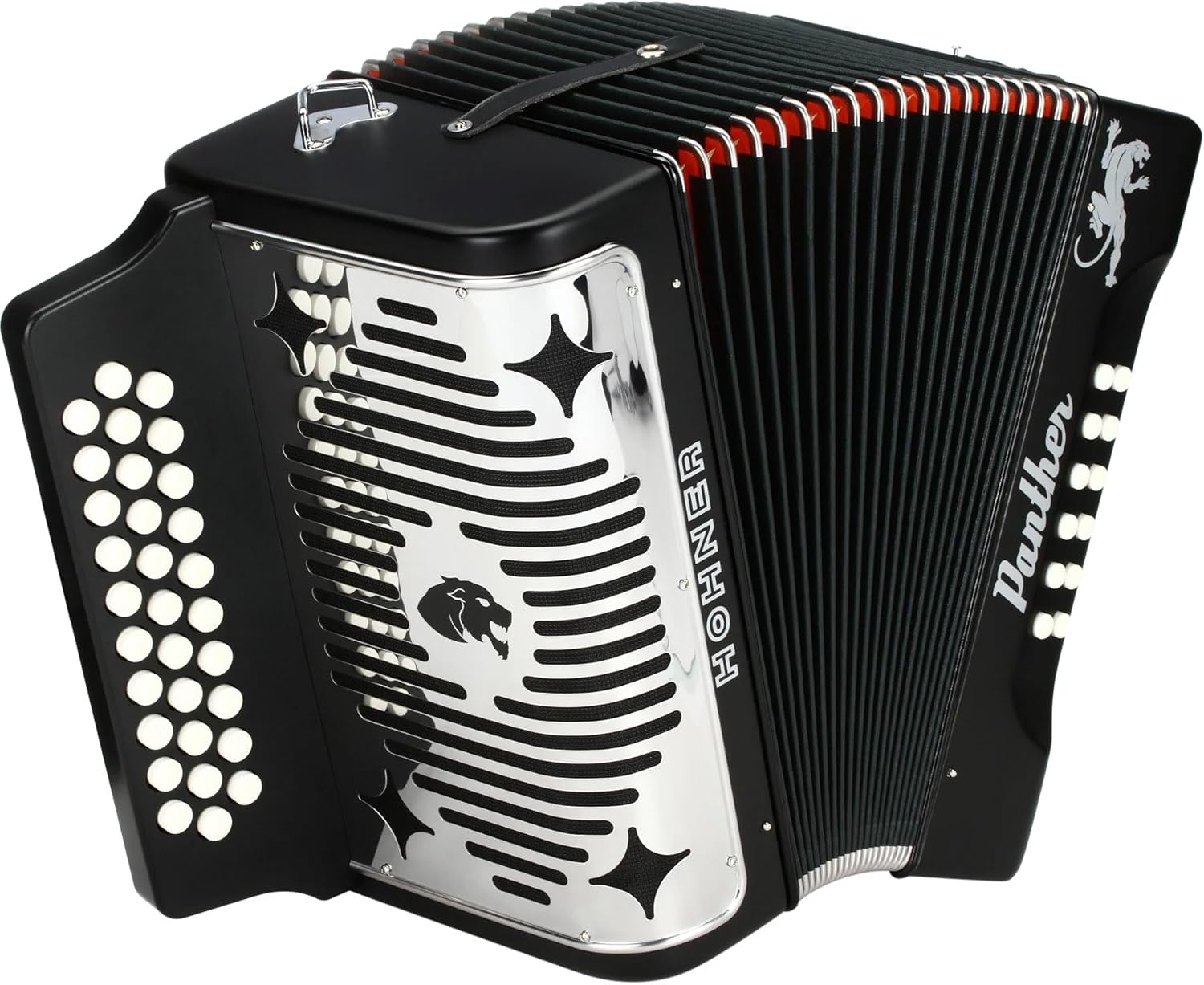 Hohner 3100GB Panther Diatonic Button Accordion in Black with accordion case and Cloth
