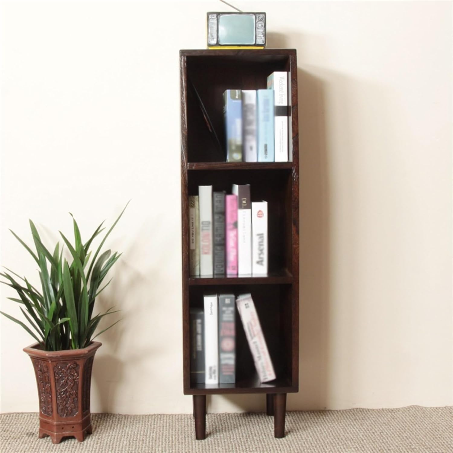 Record Storage Shelf 3-Tier Vinyl Record Album Storage, Solid Wood Floor Standing Book Case CD Storage Cabinet with Legs, for Living Room, Bedroom, Office Record Shelf