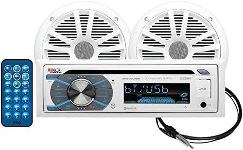 BOSS AUDIO MCK508WB.6 Marine Single-DIN In-Dash MP3-Compatible CD AM/FM Receiver with Bluetooth & 2 Speakers