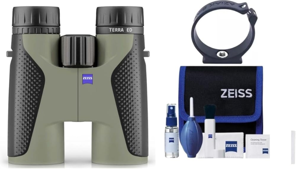 Zeiss 10x42 Terra ED Binoculars, Zeiss Cleaning Kit Combo and Arca Bino Adapter (Velvet Green)
