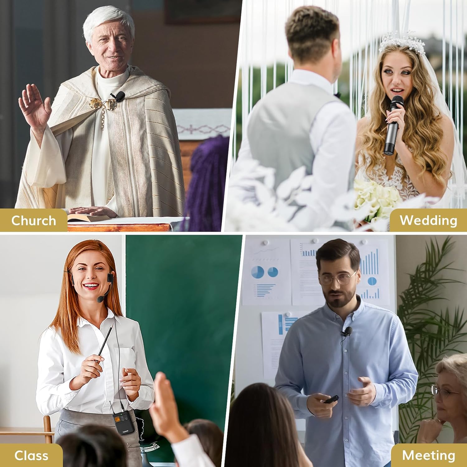 TONOR Wireless Microphones System with Metal UHF Headset/Lapel/Lavalier/HandheldMics, Cordless Bodypack Transmitter, Receiver for Karaoke Church Singing Party PA DJ Speaker, 2*15 Channels 200ft Range