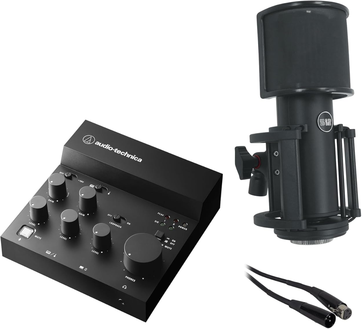 Audiosavings Bundle: AT-UMX3 USB Audio Mixer - Plug-and-Play Bundle with Skylight Studio Condenser Recording Microphone+Shockmount & Rockville RCXFM20E-B 20Ft XLR Mic Cable (3 Items)