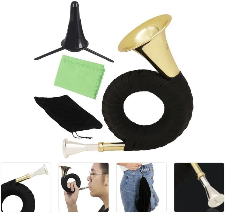 B Flat Hunting Horn Professional Brass Instrument with Clear Tone | Small French Waldhorn Mellophone for Marching Band, Stage Performance, Outdoor Ceremony | Durable Polished Brass Finish