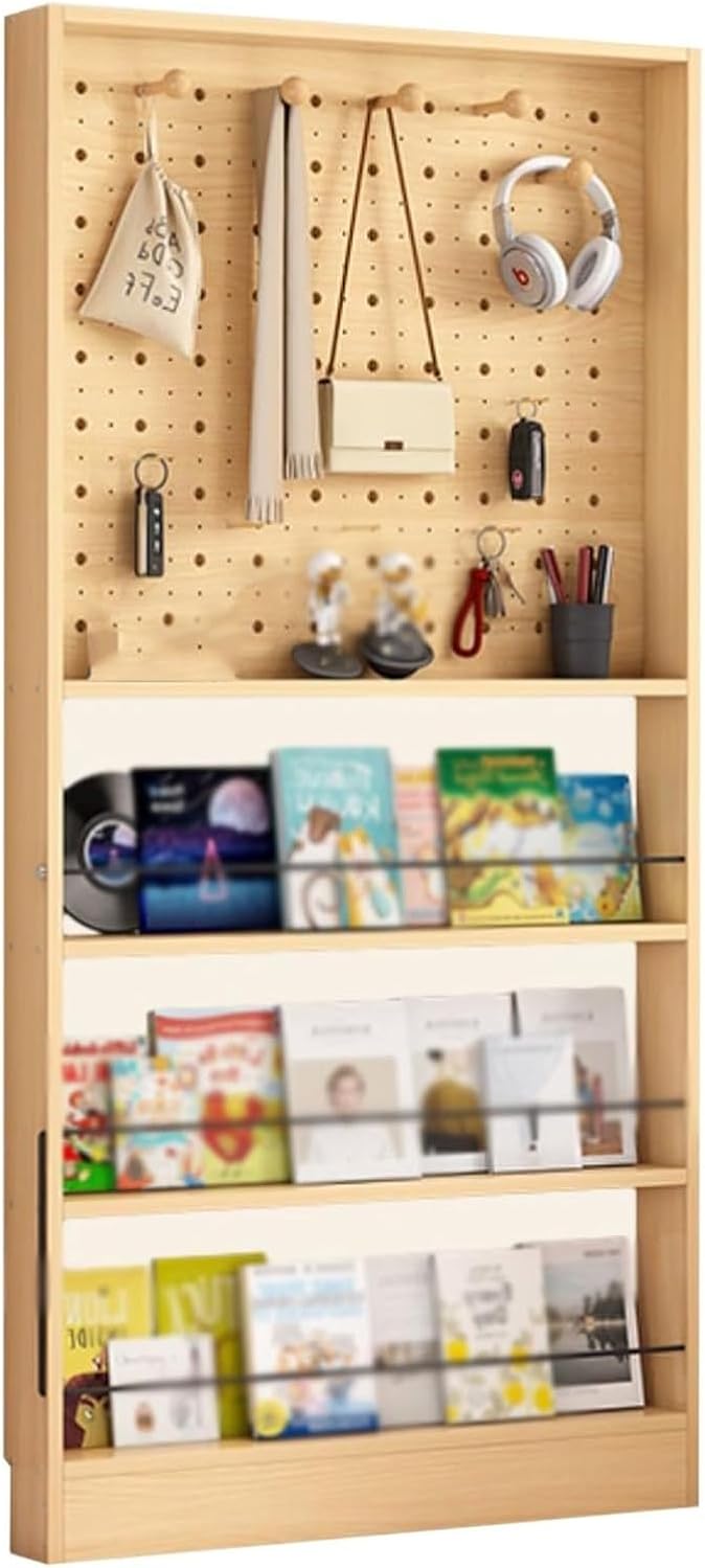 3.94in Behind Door Bookshelf Compact area 16 20 35 40 47in L Floor Bookcases Display Wall Mount Shelf Perforated Board Large Capacity Book Shelf for Books Magazine Racks CDs Small Items(Natural,31.5x3