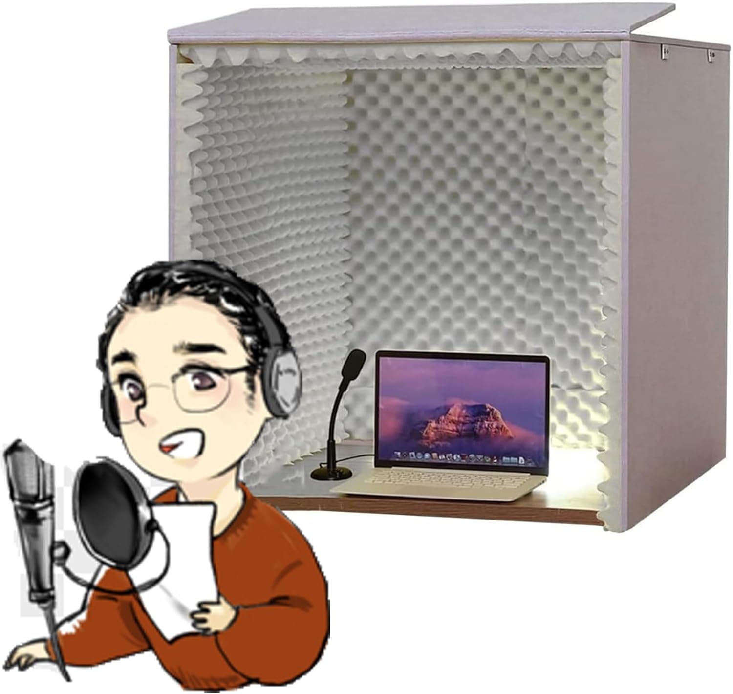 Portable Vocal Booth Sound Booth Recording Equipment, Desktop Soundproof Cover, Vocal Absorbing Shield, Microphone Isolation Booth Box, for Home Studio, Music Recording,Grey, Gray