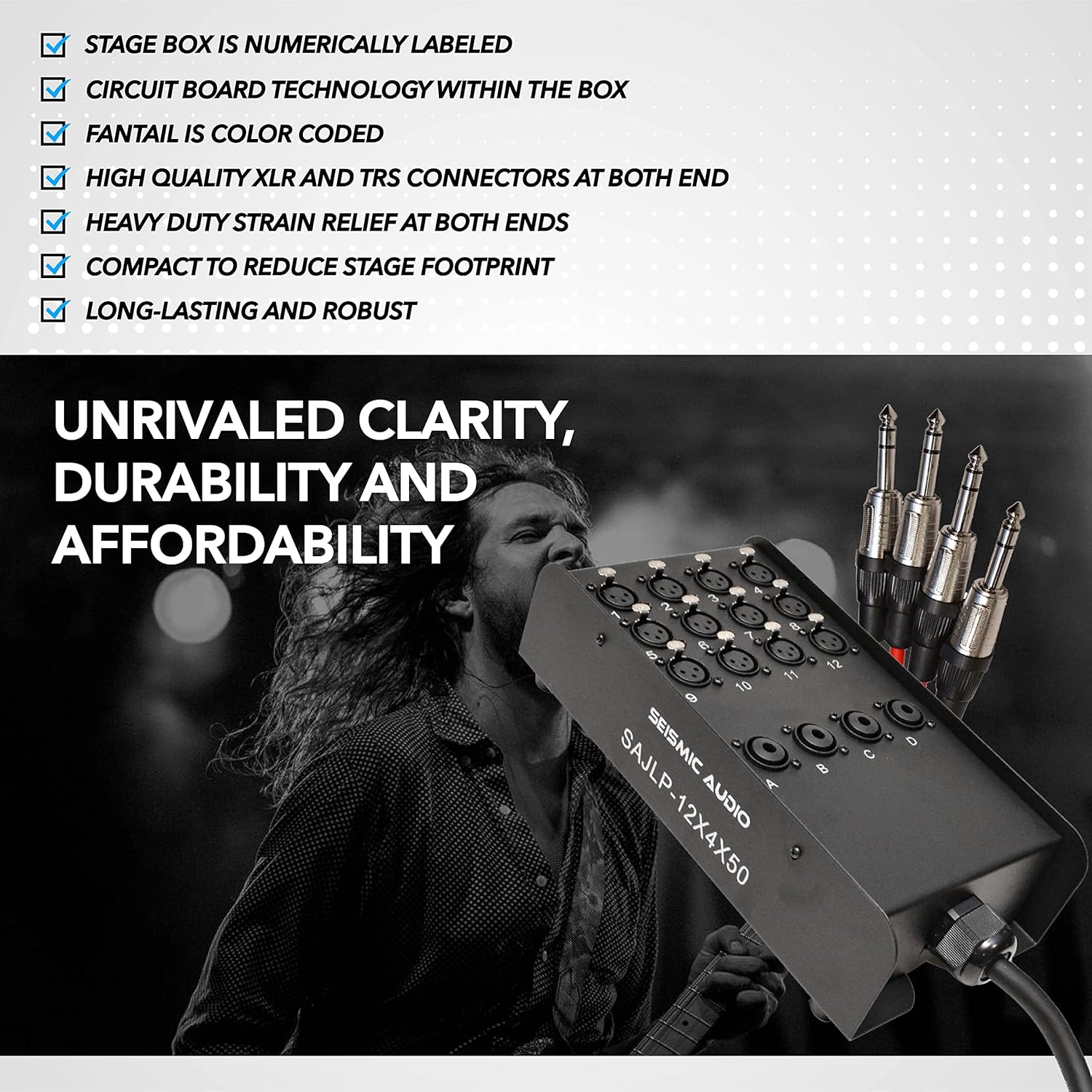 Seismic Audio - SAJLP-12x4x50-12 Channel 50 Foot XLR Low Profile Snake Cable with 4 TRS Returns - Circuit Board Snake for Recording, Stage, Studio PA DJ use