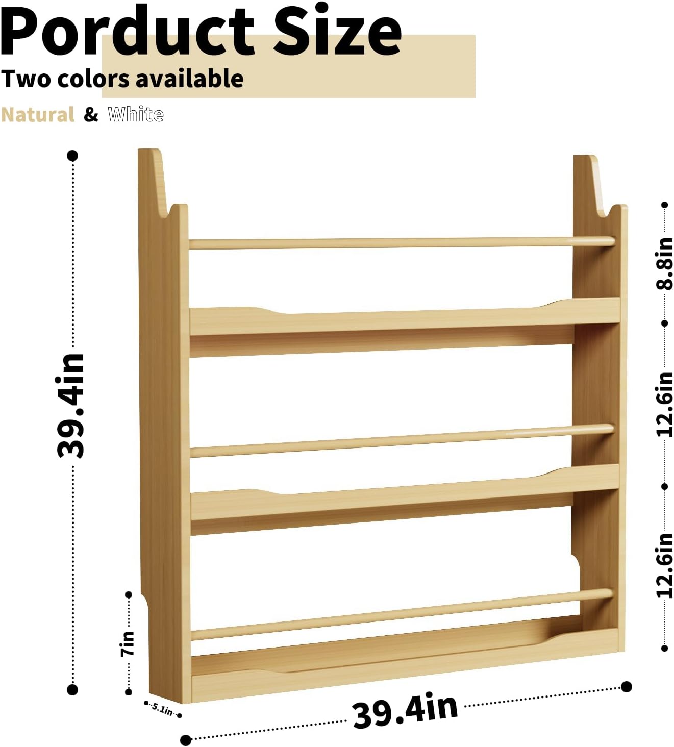 Lkeiyay Kids Bookshelf,3 Tier Wall Mount Kids Book Shelf,Space-Saving Wall Mount Narrow Bookshelf(Natural)