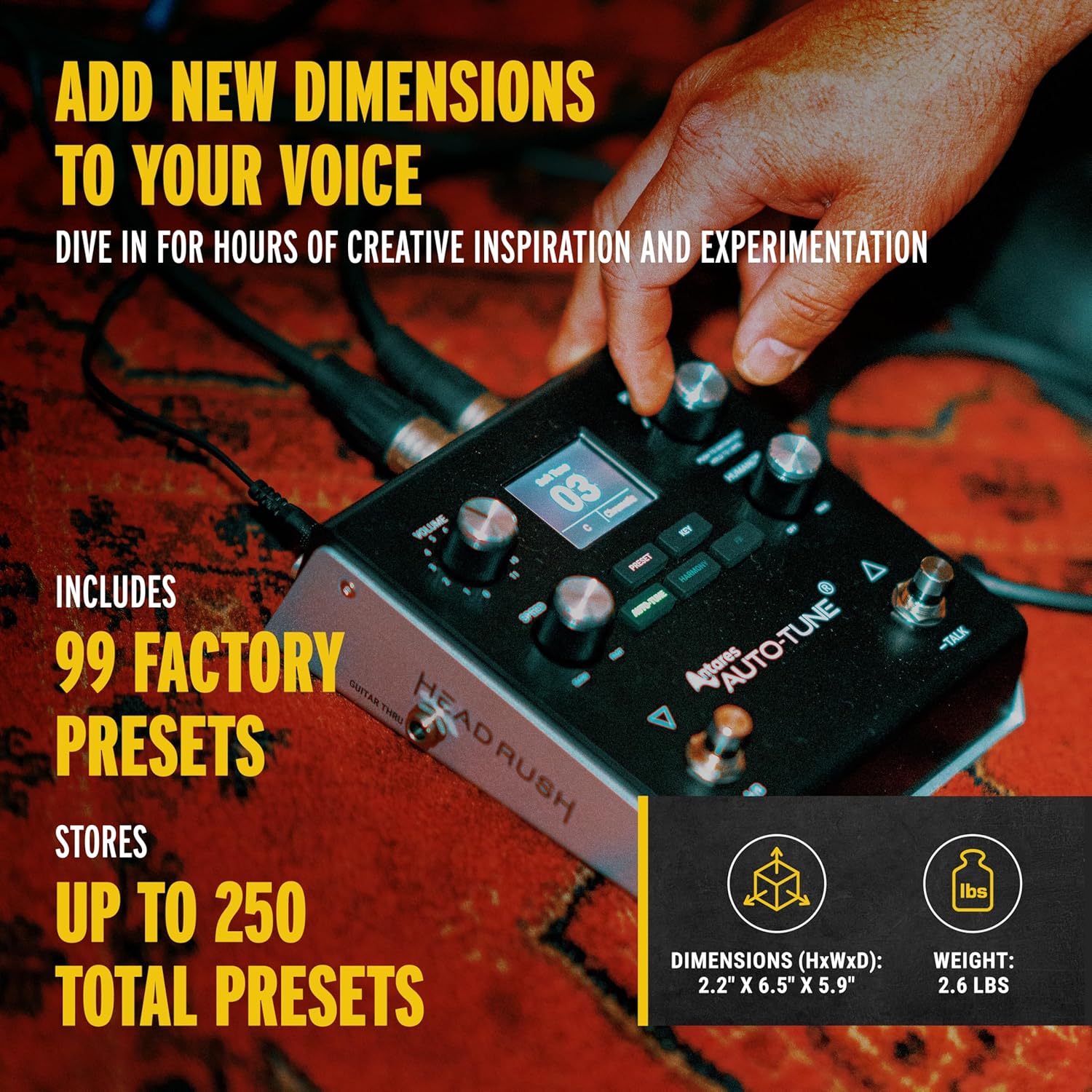 HeadRush VX5 Vocal Effects Pedal with Antares AutoTune for Vocalists with Real Time Pitch Correction, Vocal Harmony, Guitar and Mic in and Audio Interface