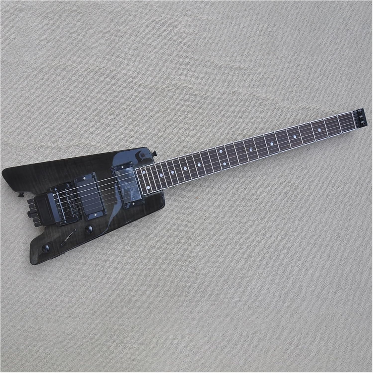Headless Electric Guitar Black 39 Inches Headless Electric Guitar with Flame Maple Veneer 24 Frets