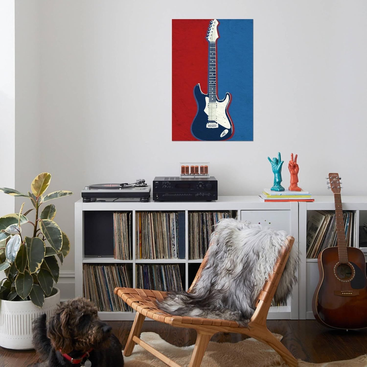 AllPosters Stretched Canvas Print Electric Guitar Red White and Blue Music, 24x36