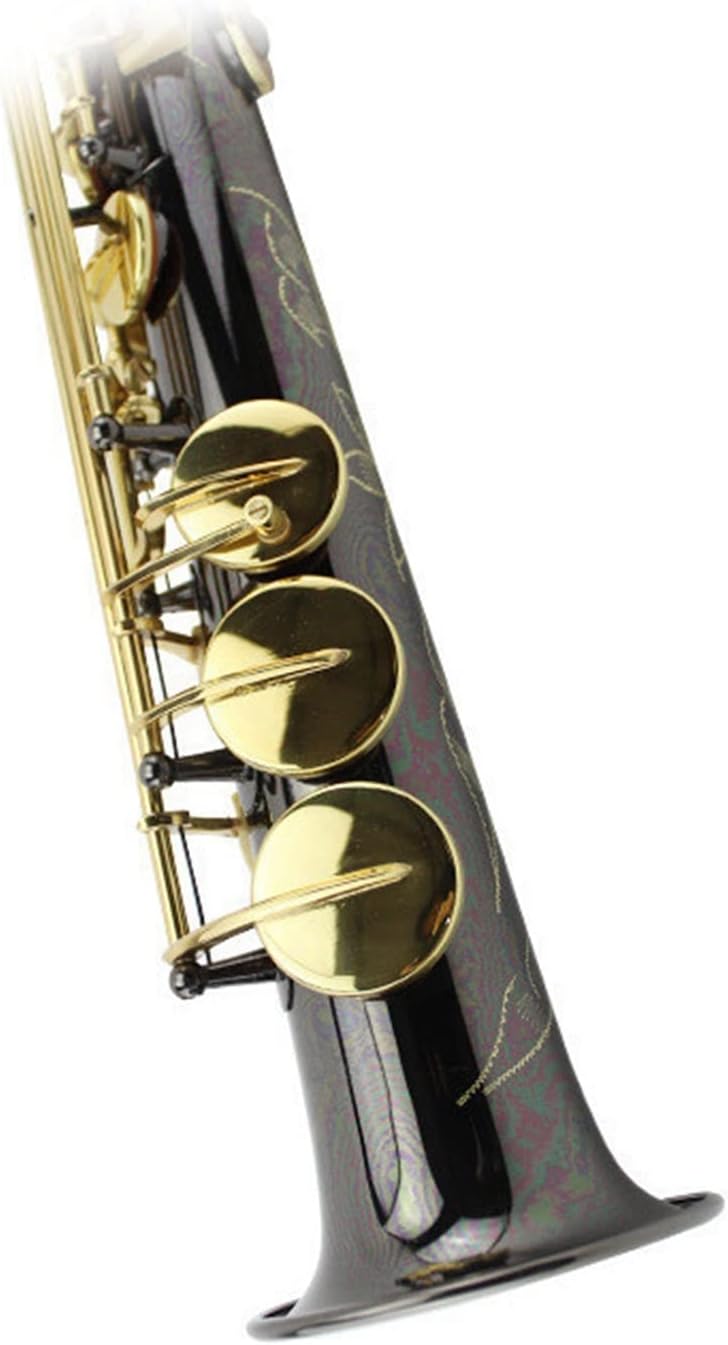 TSTS B-Flat All-in-one Pipe Straight Saxophone Wind Instrument Black Nickel Body with Gold Keys Brass Sax Full Kit