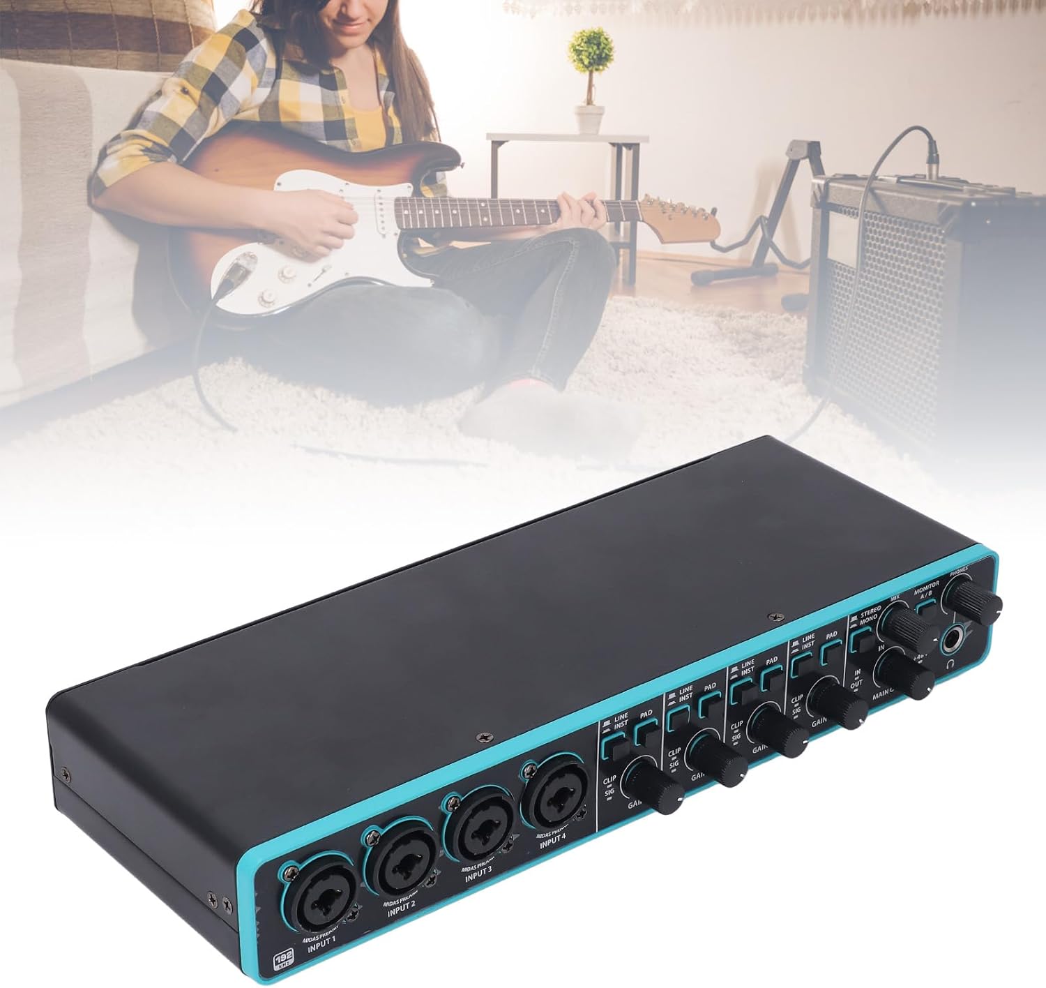 4 in 4 Out External Sound Card Professional Music Computer Recording Sound Interface High Fidelity for Musicians and Podcasters