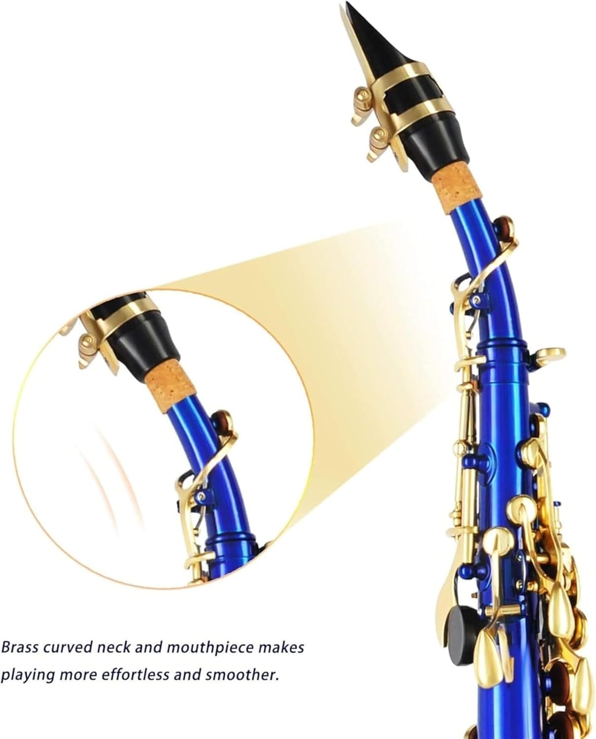 Bb Straight Saxophone Brass Gold Lacquer - Beginner To Intermediate Musical Instrument with Case & Accessories (Blue,Gold,Nickel)