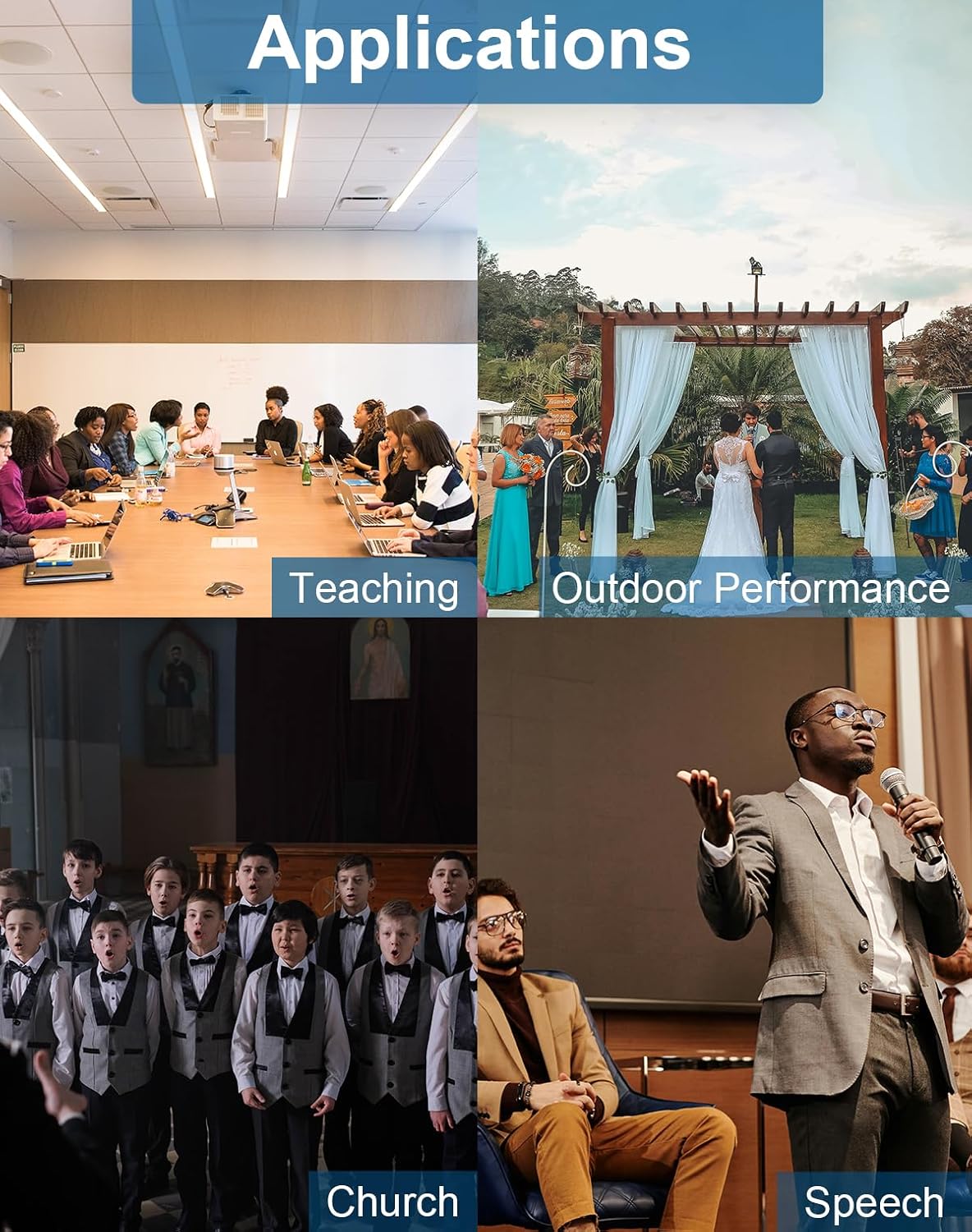 4-Channel Wireless Microphone System - 250Ft Range, Metal Mics & Receiver, Fixed Frequency, 2 Handheld & 2 Headset Configurations for Events & Live Performances (SG-400FHB)