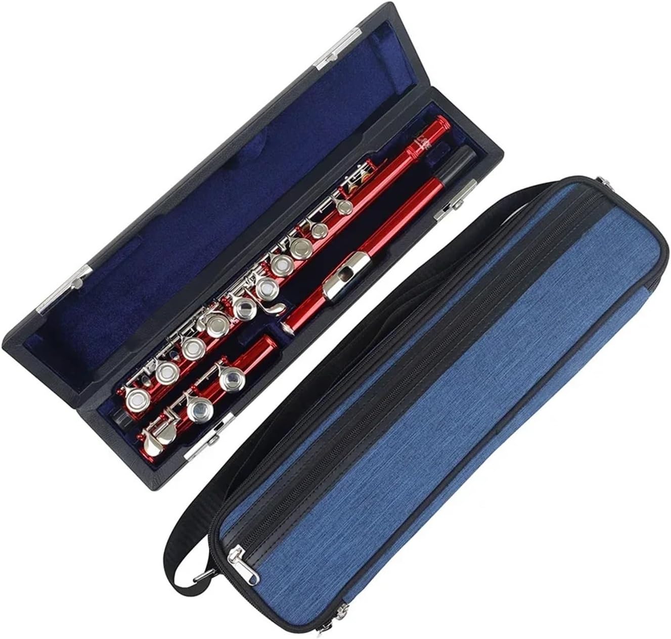 Flute Case Flute Case Portable 16 17 Holes Flute Oxford Storage Bag with Leather Case Professional Woodwind Instrument Parts Accessory for Flute(Light Grey)