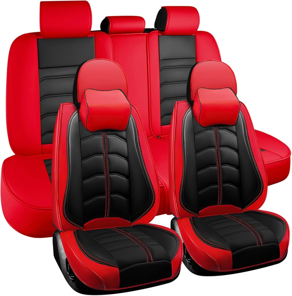 Car Seat Cover for Dodge Charger 2006-2024, Durable Wear Resistant Waterproof Seat Covers, Breathable No Odor Premium Leather Vehicle Interior Accessories.(Luxury 5 Seats,Black Red)