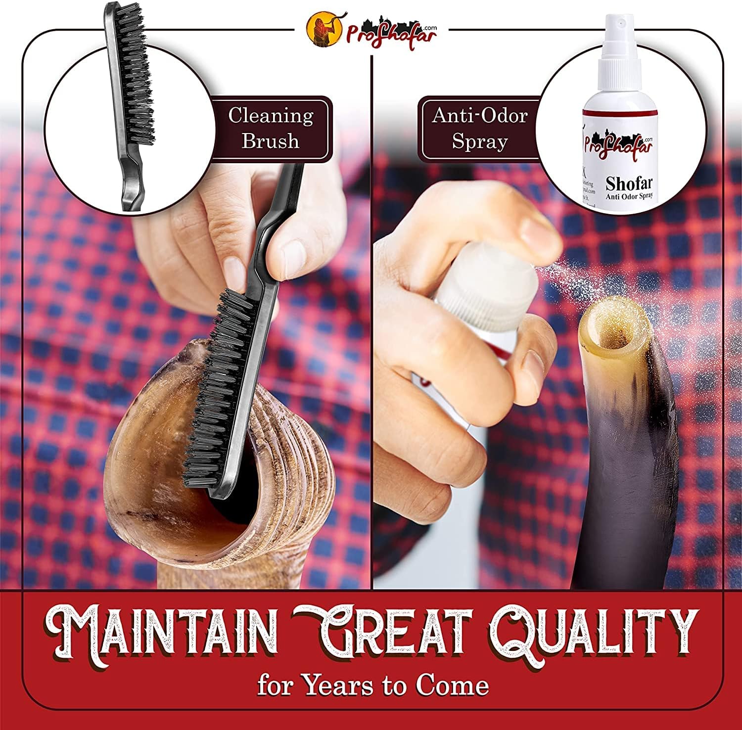 Israel Shofar Set, Natural Kudu Horn Shofar, Kosher Yemenite Traditional Musical Instrument for Jewish Spiritual Ceremonies and Religious Sermons