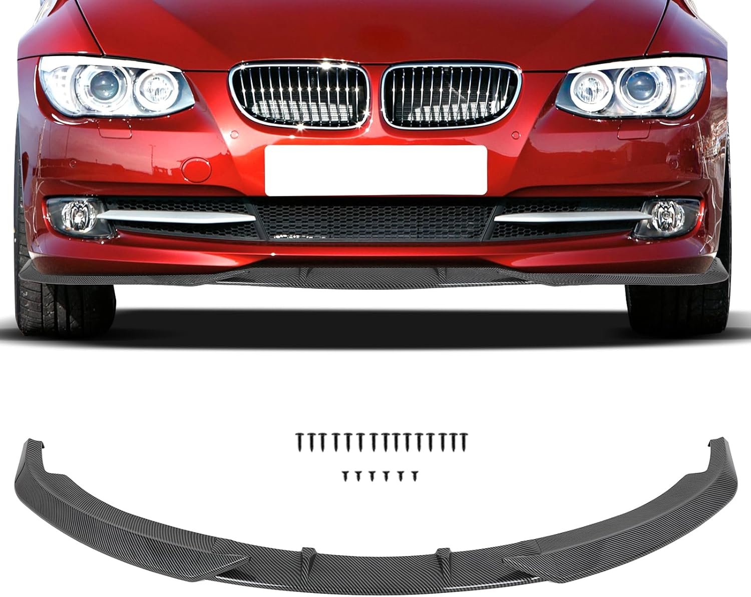 SCITOO Plastic Front Lip Spoiler fits for 2011-2013 for BMW for 3-Series E92/E93 Facelift Glossy Carbon Look Front Bumper Lip