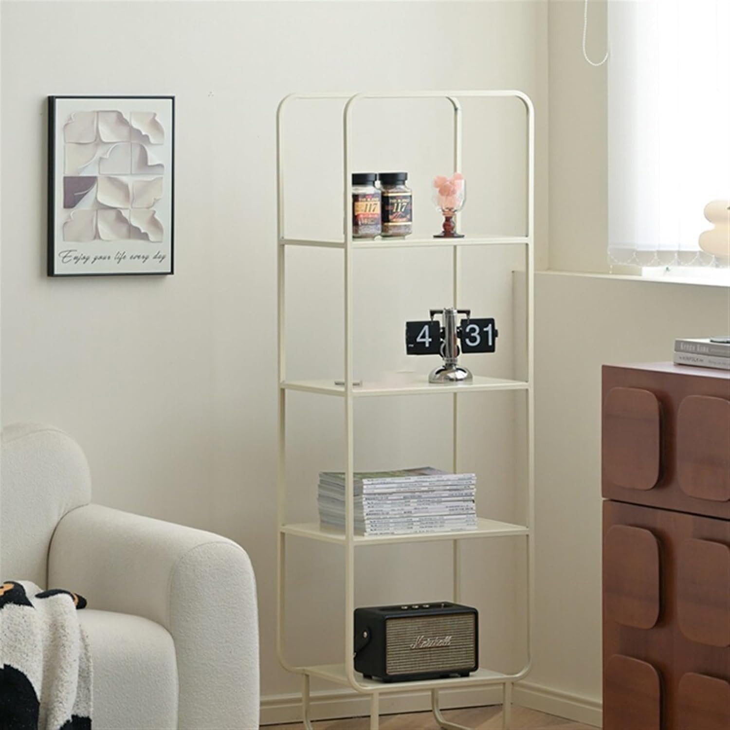 Bookcase Shelf for Books in Iron Integrated Storage Shelf from Floor to Ceiling Small Corner Bookcase Wall Mount Narrow Corner Shelf Bookcase (Size:White)