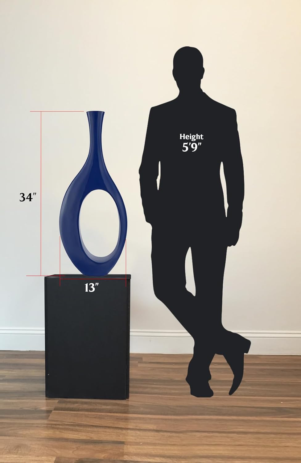 Finesse Decor Modern Abstract Resin Trombone Decorative Vase Handcrafted Home Decor Accents, Small, Navy Blue