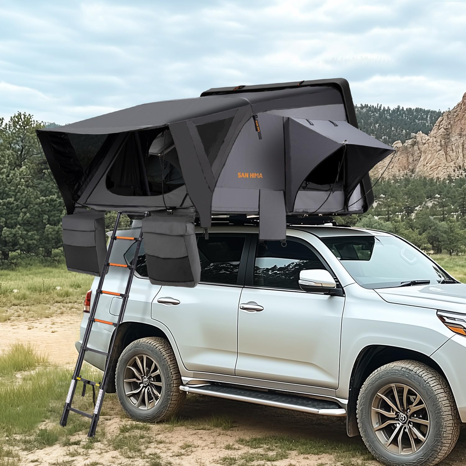 Sanhima Rooftop Tent Hard Shell - Jervis Overland Aluminium ABS Roof Top Tent w/Stargaze Window & LED Strip Light for Car SUV Truck Camping, 2-3 People
