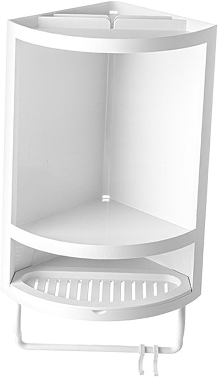 Qianly Corner Shower Rack Shower Storage Basket Easy to Install Space Savers Wall Mount Float Shelves for Kitchen Hotels Home, White