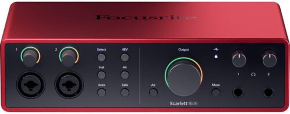 Focusrite Scarlett 16i16 USB-C Audio/MIDI Interface (4th Generation) Bundle with XLR- XLR Cable (2 Pack), Hosa Mid-310 Black 10 ft. Midi cable (2 Pack)
