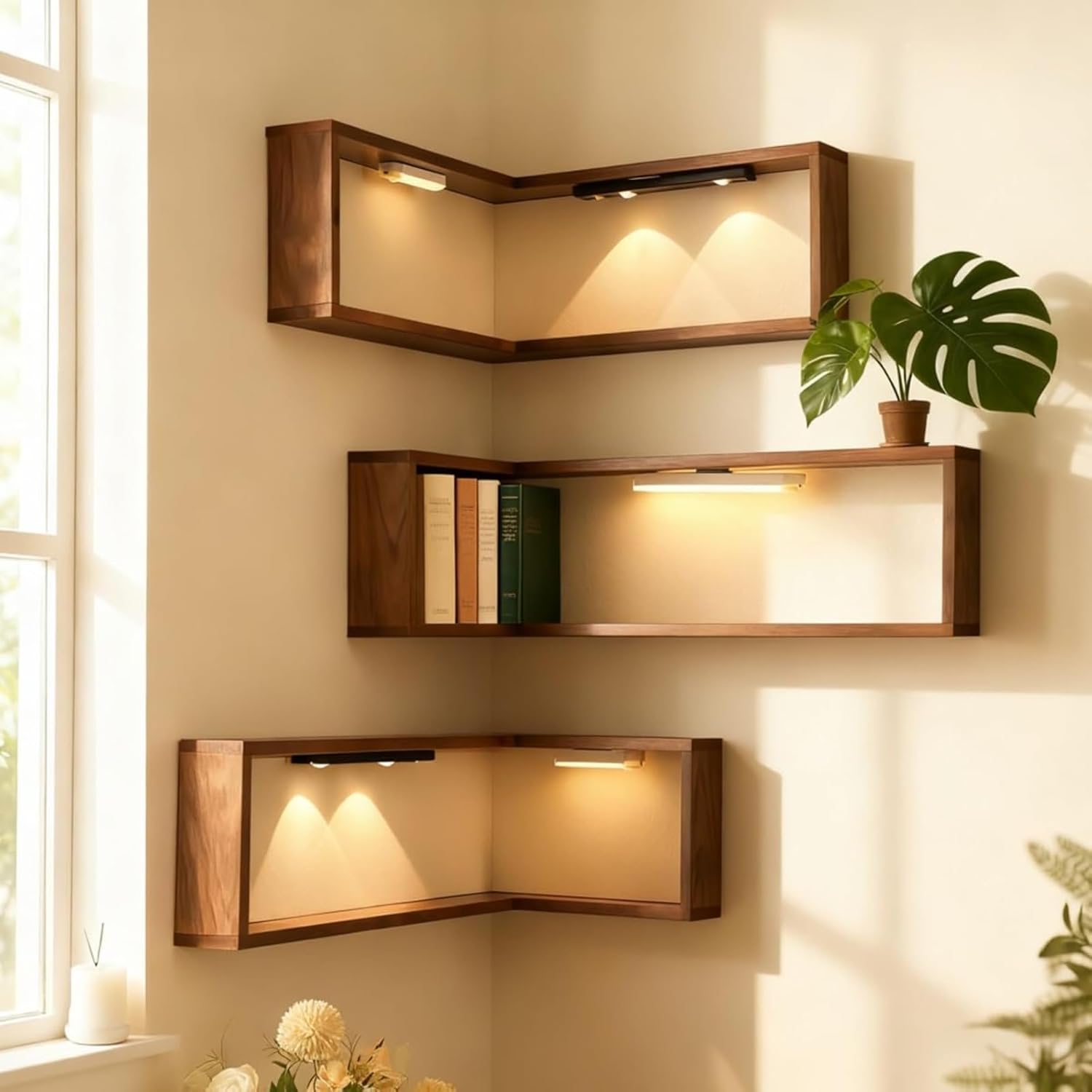 Smart Corner Shelves That Light up Your Space,Modern Wall-Mounted Display Rack, Suitable for Collectibles and Decorative Items, for Living Room, Study (No Lights,3 pcs)