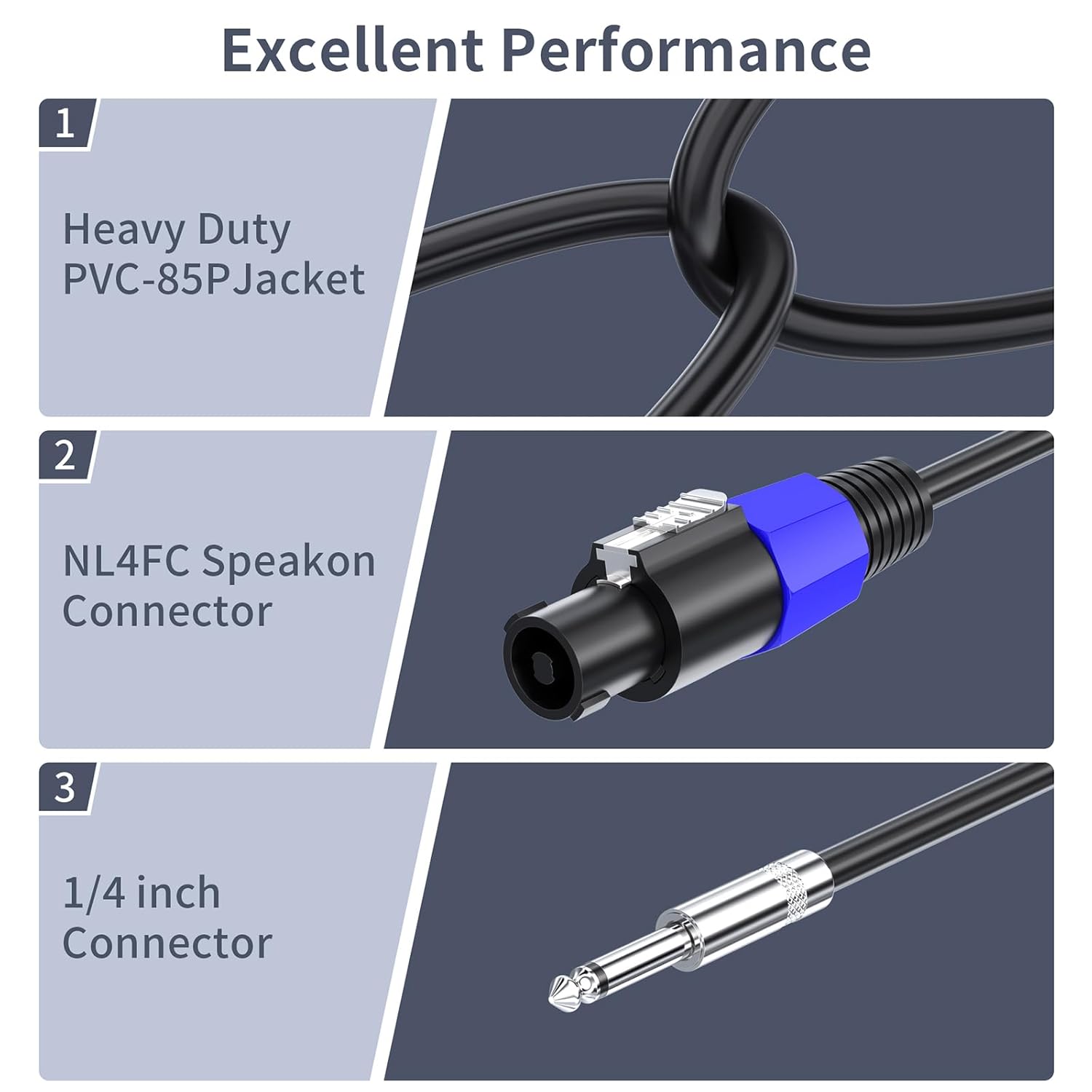 2 Pack 100 feet Speakon to 1/4