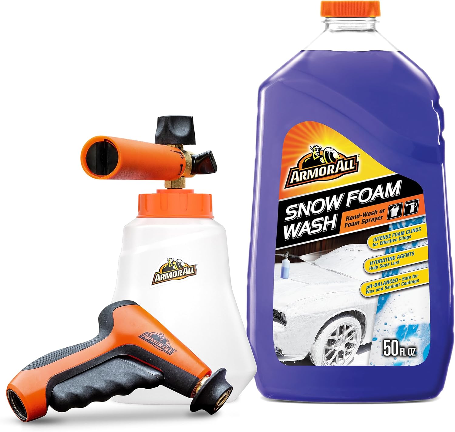 Armor All 2-in-1 Foam Cannon Kit Includes Foam Cannon, Foam Applicator and Ergonomic Adaptor, 3 Count Car Wash Snow Foam Formula, Cleaning Concentrate Soap 50 Fl Oz (Pack of 4)