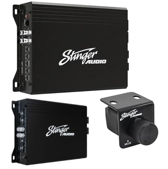 STINGER Audio MT-1000.1v2 Monoblock 1000 Watt RMS Car Audio Compact Subwoofer Amplifier w/Remote Subwoofer Level Control Bass Knob + MT-600.4 1000 Watt Compact 4-Channel Car Audio Amplifier