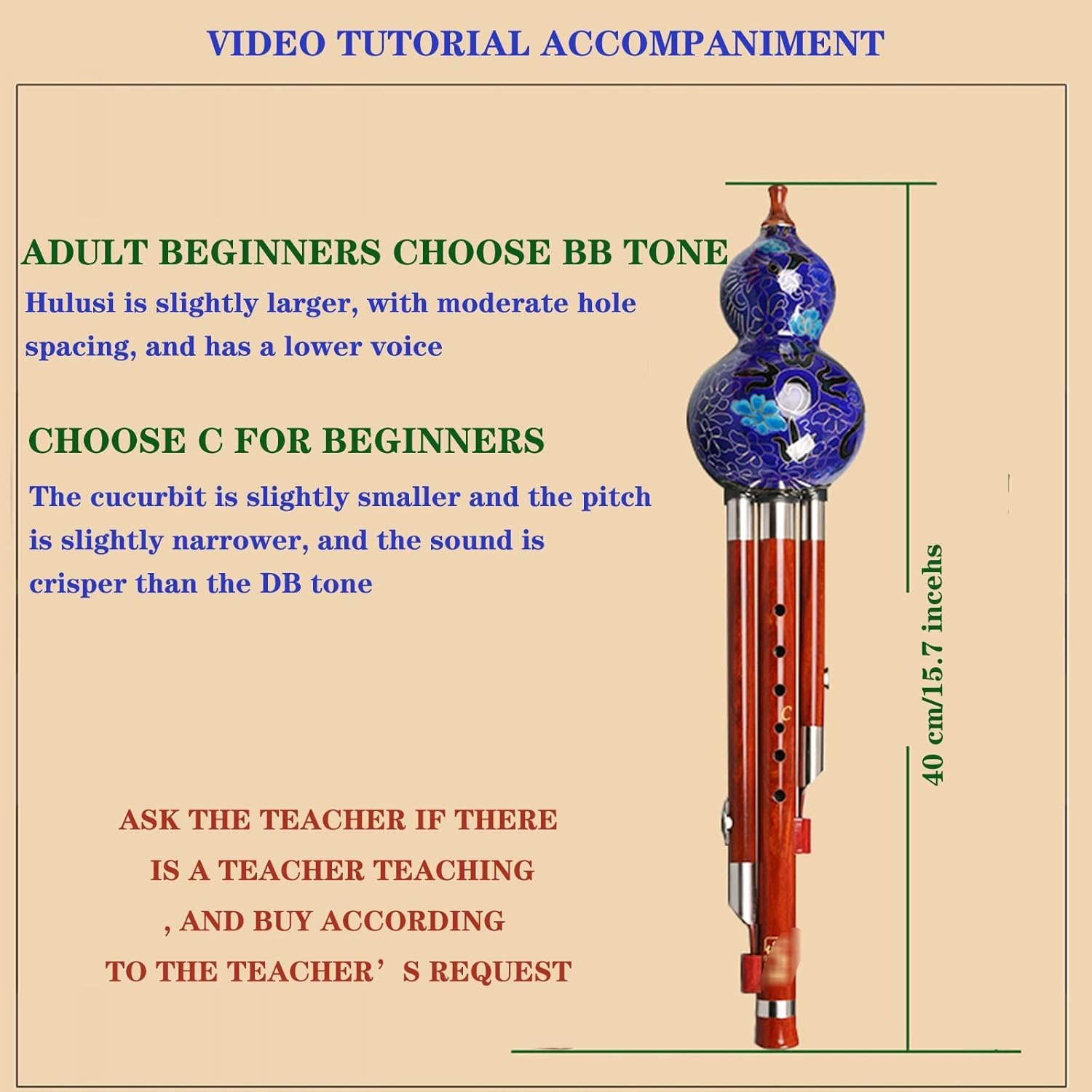 Bamboo Hulusi, Cucurbit Flute, C Key Traditional Wind Instrument, Mellow Sound, Chinese Instrument Suitable for Adults, Beginners, and Students (Blue C Key)