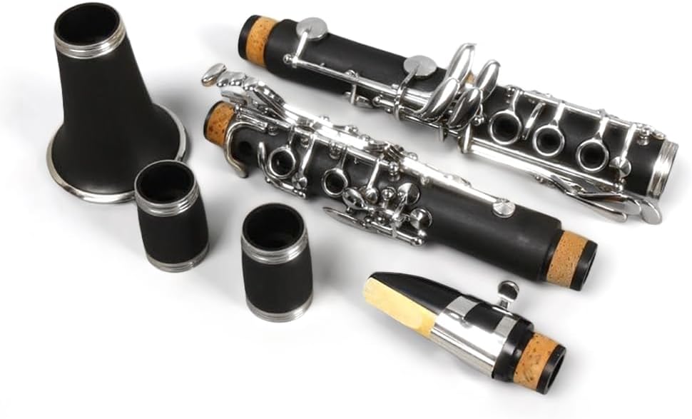 C-Flat Clarinet Silver Nickel Keys Woodwind Band & Orchestra Musical Instruments for Beginners Includes Case& Cleaning Kit Silver keys Orchestra Musical Instruments (01)