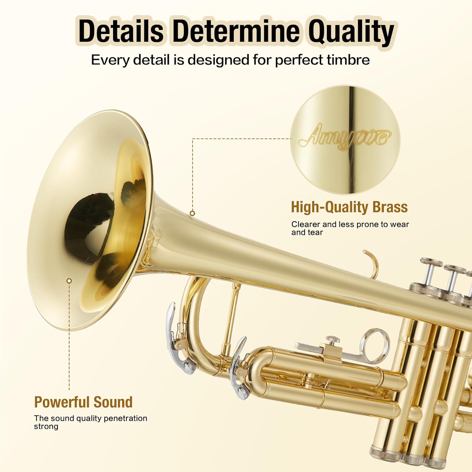 Senfot Brass Standard Trumpets with Bag, Mouthpiece, Strap, Gloves, Cleaning cloth, Trumpet oil; Exceptional Sound Quality Instrument for Band, Lessons & Practice