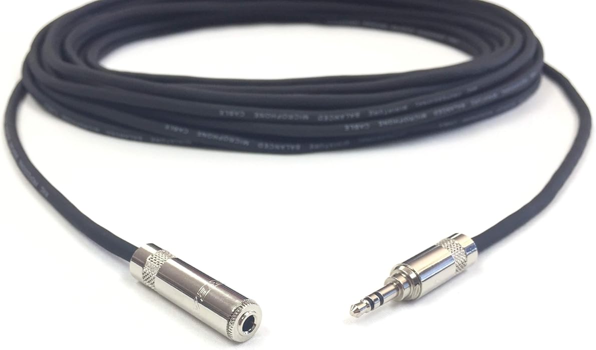 100 Foot Pro Audio 1/8 inch (3.5mm) Male REAN NYS231L TRS to 1/8 inch (3.5mm) Female REAN NYS240 TRS Balanced Extension Cable by Custom Cable Connection