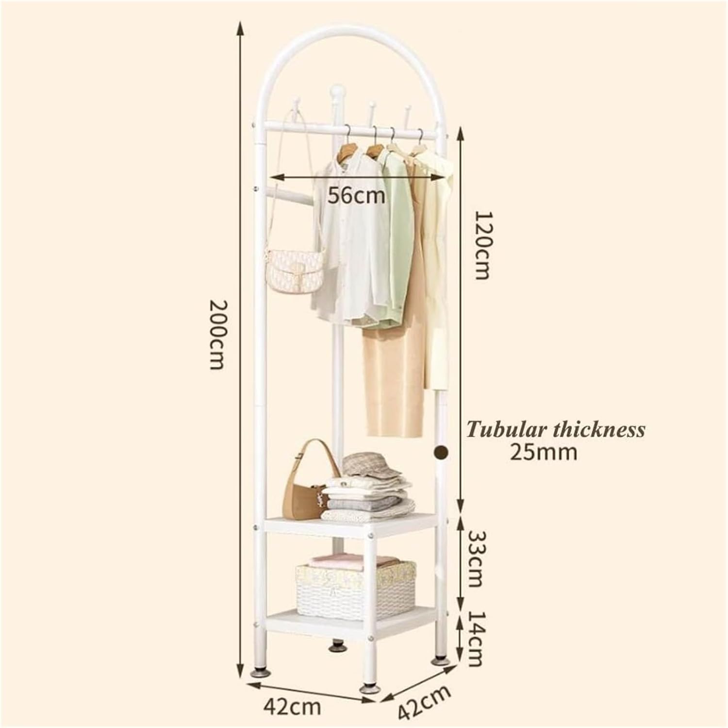 Freestanding Metal Clothes Rail Garment Rack with Storage Basket Corner Coat Rack for Entryway Living Room Bedroom Home Office Gold Size: [Size]