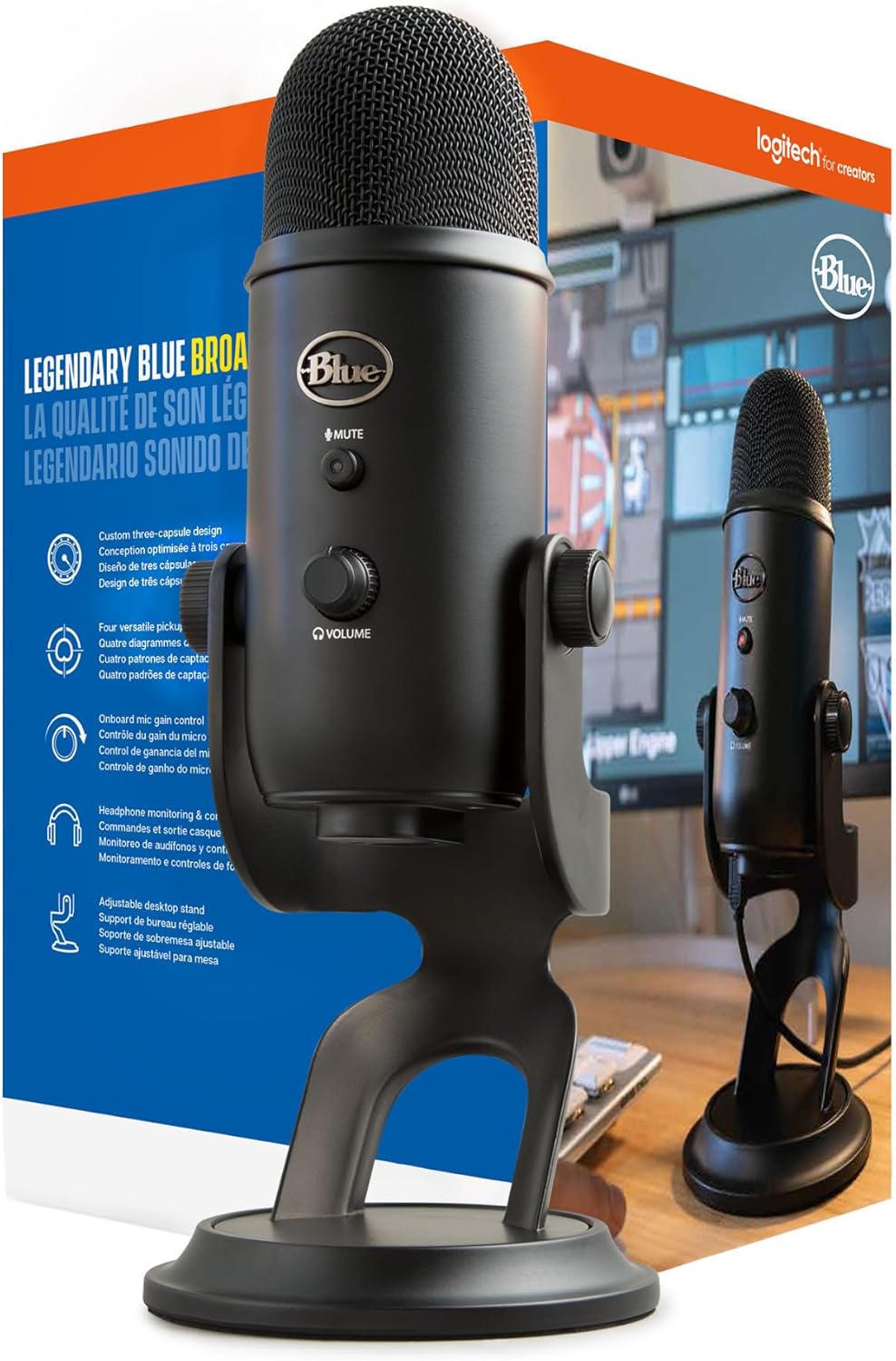 Blue Microphone Yeti USB Microphone Bundle with Headphones, Boom Arm Microphone, and Pop Filter for Broadcasting and Recording Microphones (4 Items)