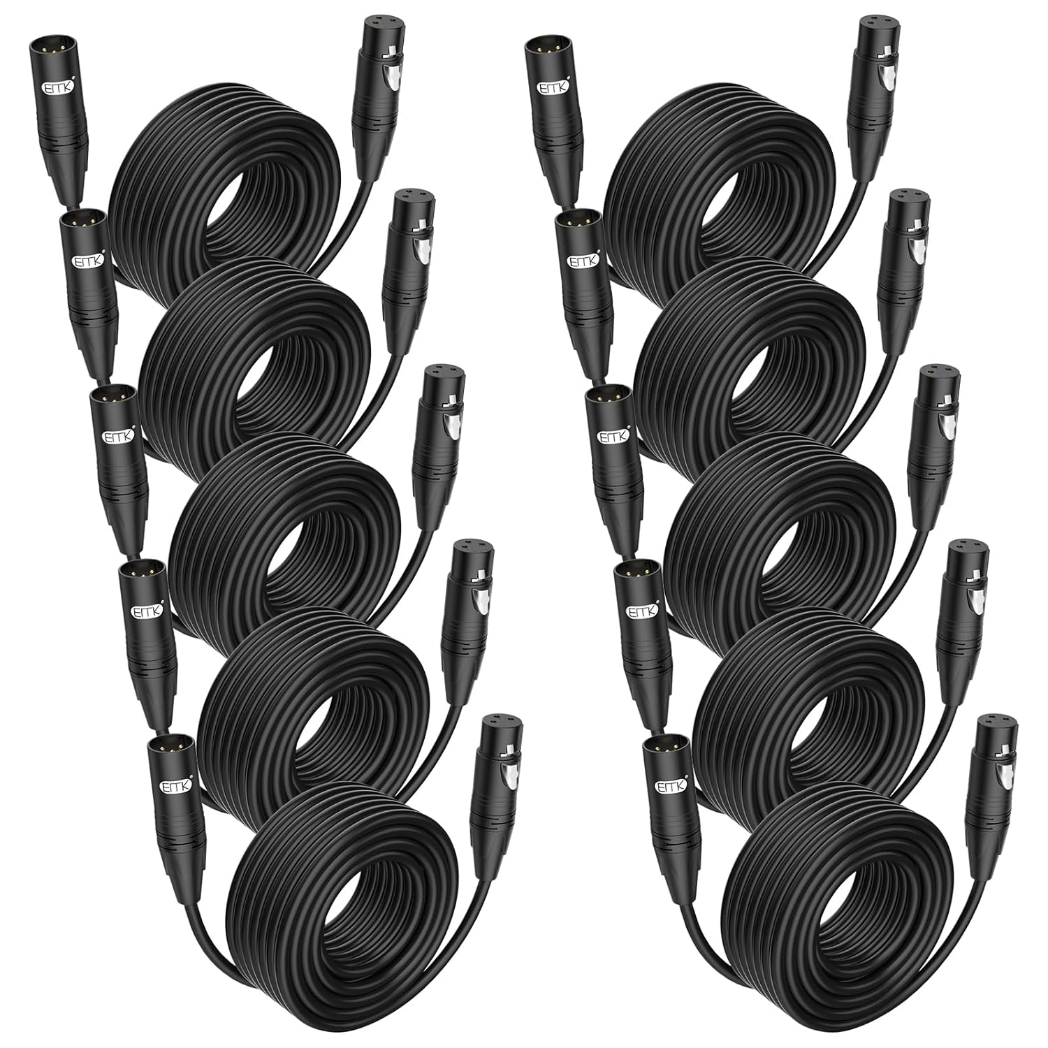 EMK XLR Cable 8ft/2.4M (10 PCS) – Balanced Male to Female Microphone Cord, 3-Pin Professional Audio Cable – Oxygen-Free Copper (OFC) for Studio, Mixer, Amplifier