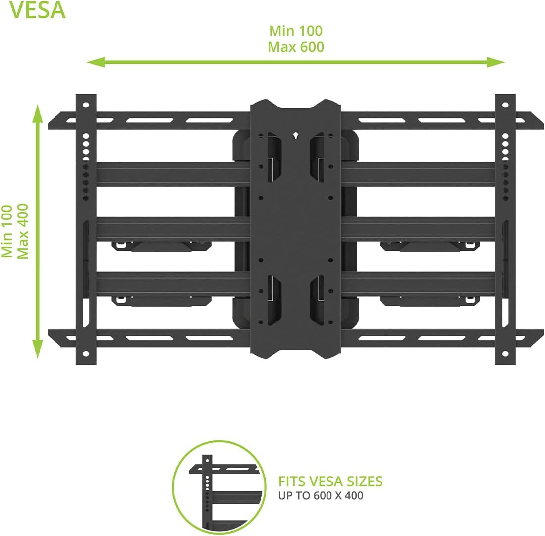 Kanto PDC650 Full Motion Corner TV Mount for 37-inch to 70-inch TVs | Supports up to 125 lbs | Swivel 40° | Tilt +15°/-3° | Black