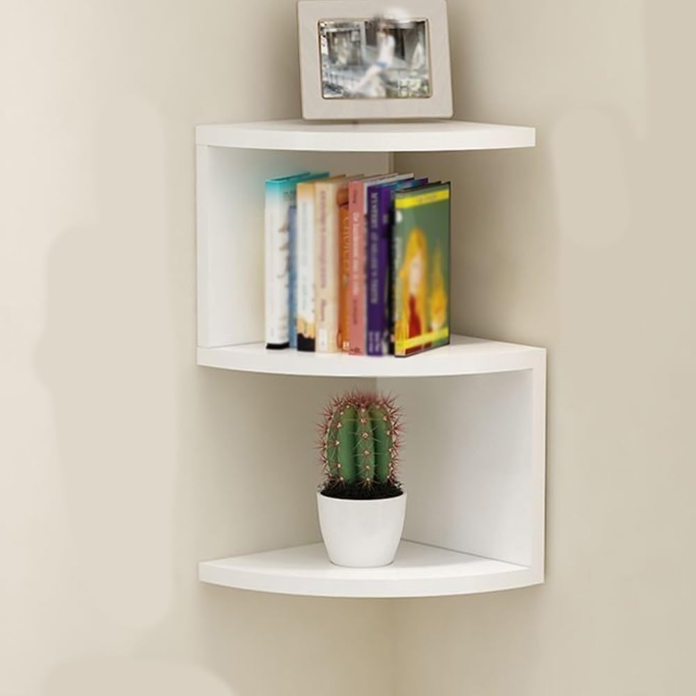 Corner Shelf Wall Mount, 3-Tier Floating Corner Bookshelf, Plant Shelf for Bedroom, Living Room, Bathroom, Home Office(White,22.2 X 10.2 X 10.2IN)
