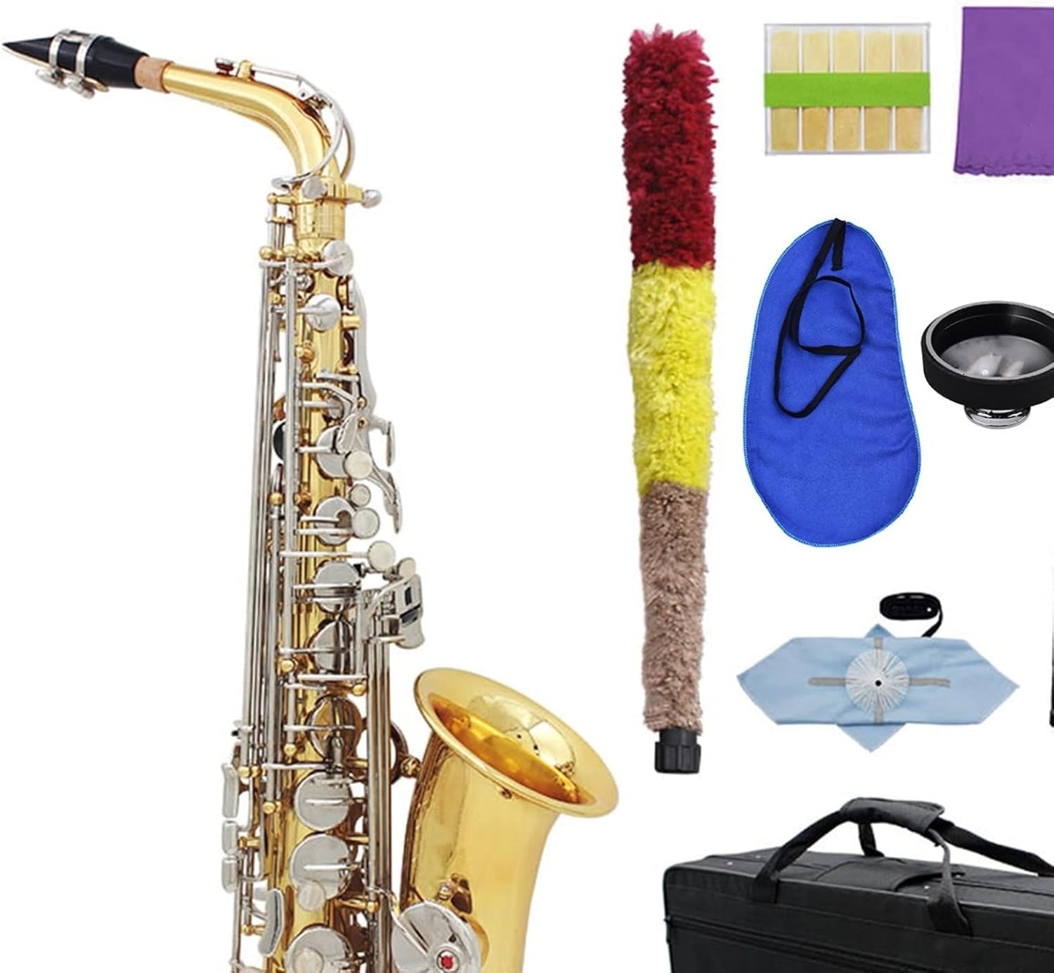 EB Alto Saxophone Brass Lacquered Gold E Flat Sax 82Z Key Type with Cleaning Brush Cloth Gloves Strap Padded Case Bb/EB Student Saxophone (Color : Sliver EB)