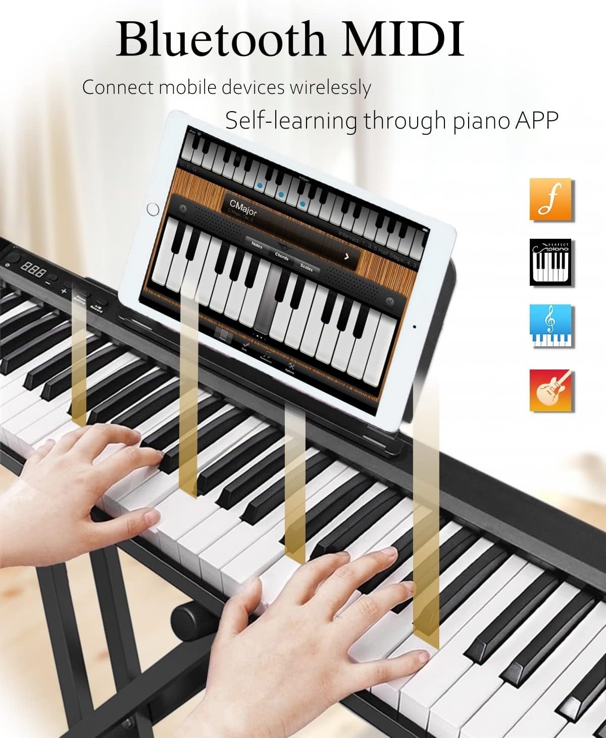 Longeye Piano Keyboard 88 Keys Set, Portable Digital Piano with Double-X Stand, Adjustable Keyboard Bench, Carrying Case, Sustain Pedal, Key Stickers, Music Rest, Headphones Black