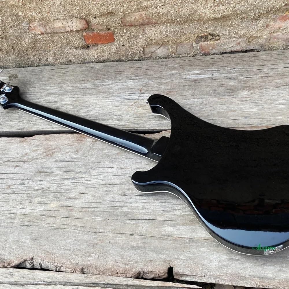 4-String Electric Bass Guitar - Sleek Black Gloss Finish, 22-Fret Rosewood Fretboard