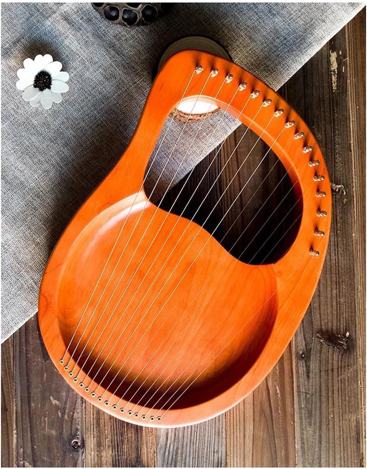 Lyre Harp Set Wooden Mahogany Lyre Harp With Tuning Tool For Beginner Musical Instrument 16 Strings Stringed(Brown)