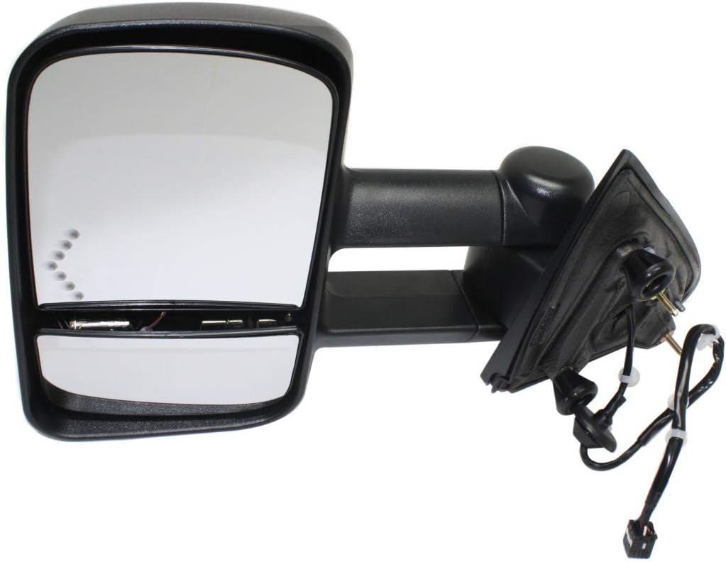 For GMC Sierra 1500 2014 15 16 17 2018 Towing Mirror Driver Side Power Heated Manual Folding Trailer Towing w/Signal Light | All Cab Types | Textured Black 22820397, 23351786 | GM1320458, GM1320511