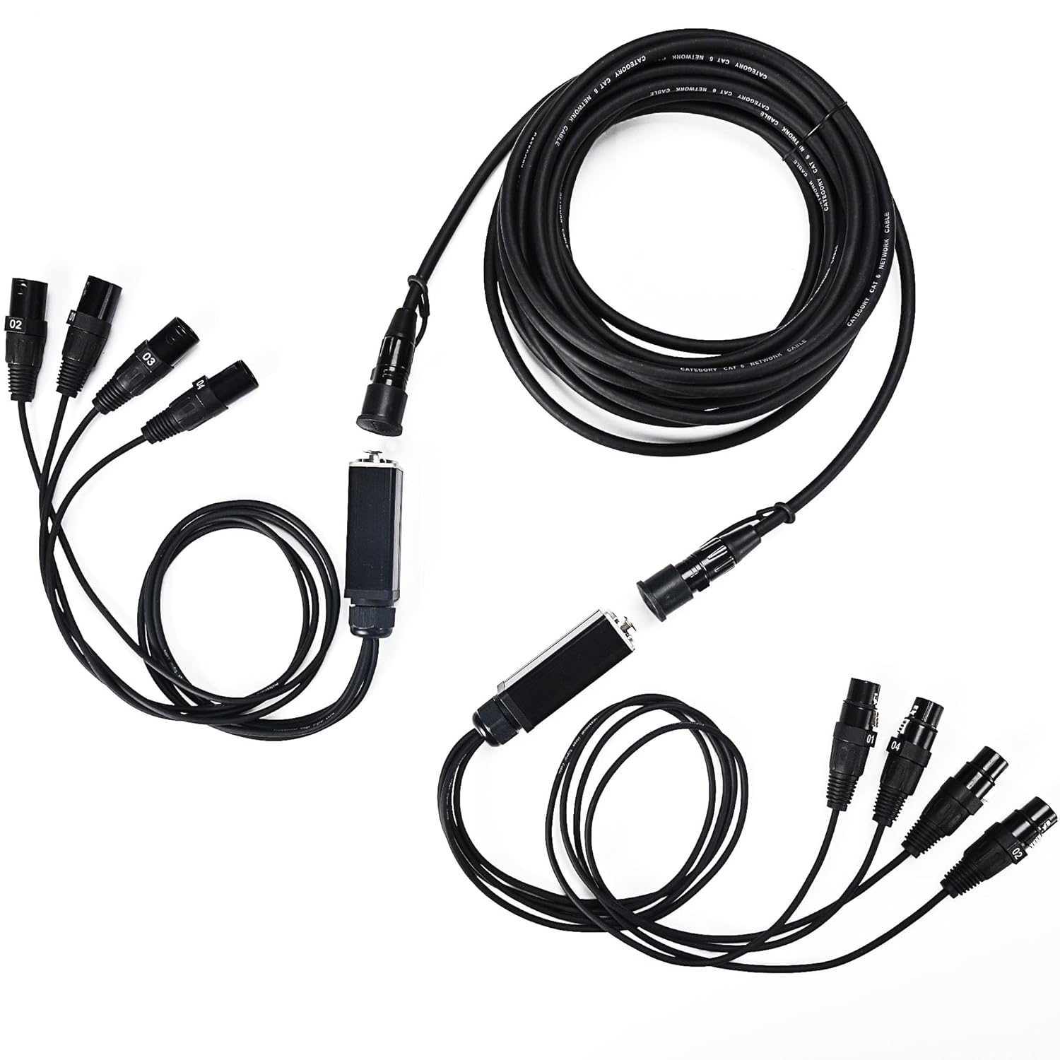 Jamesin 4-Channel 3-Pin XLR Multi-Network Split Ethernet Cable, 3ft (1 Male, 1 Female) to Single 30ft CAT6 Shielded ethercon Cable for Stage and Recording Studios