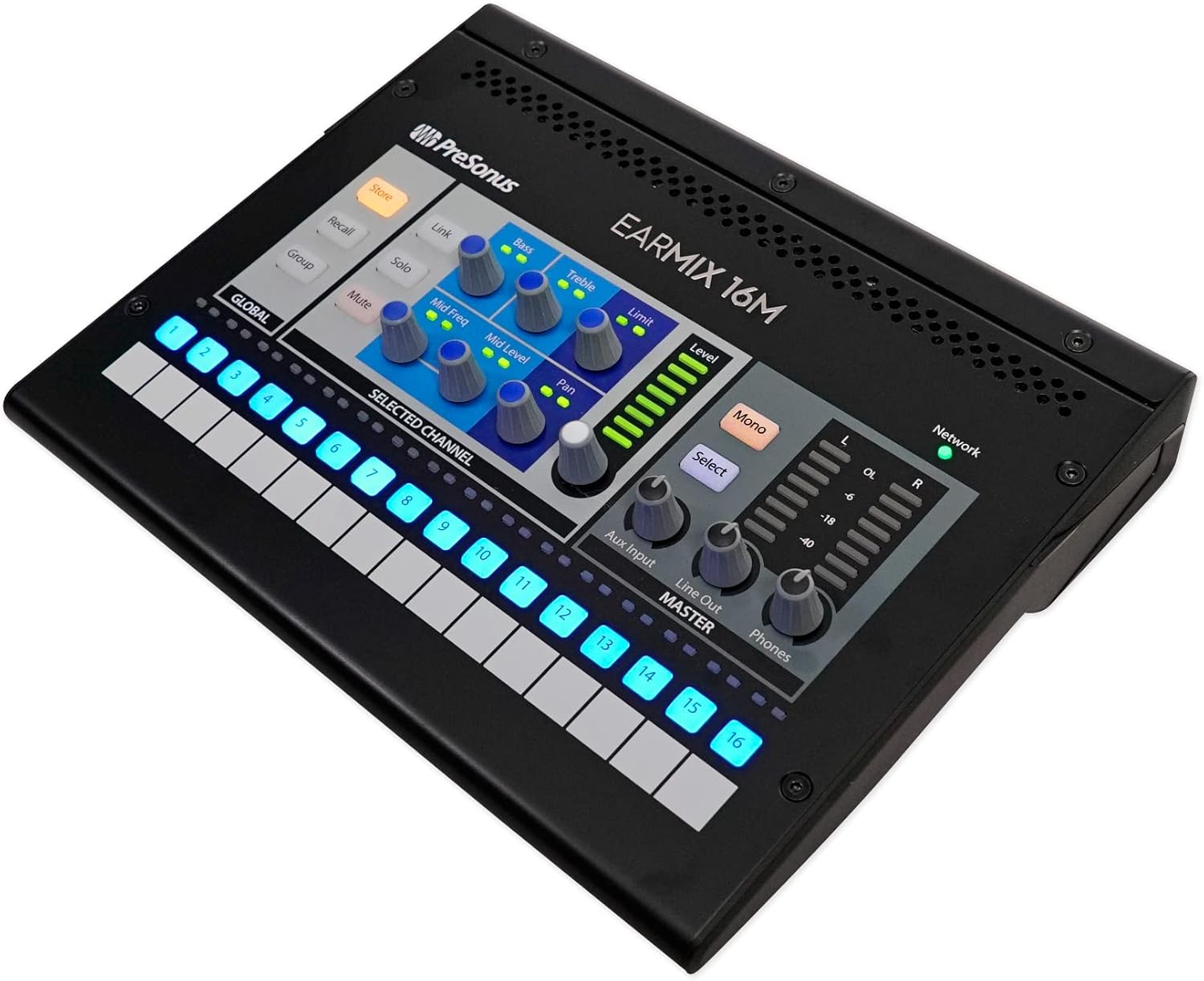 (1) PRESONUS EarMix 16M 16x2 16-Channel AVB Personal In-Ear Monitor/Headphone Mixer Bundle with (1) Rockville PRO-M50 Studio Headphones and (1) Rock2d2 Adjustable Dual Shelf Stand (3 Items)