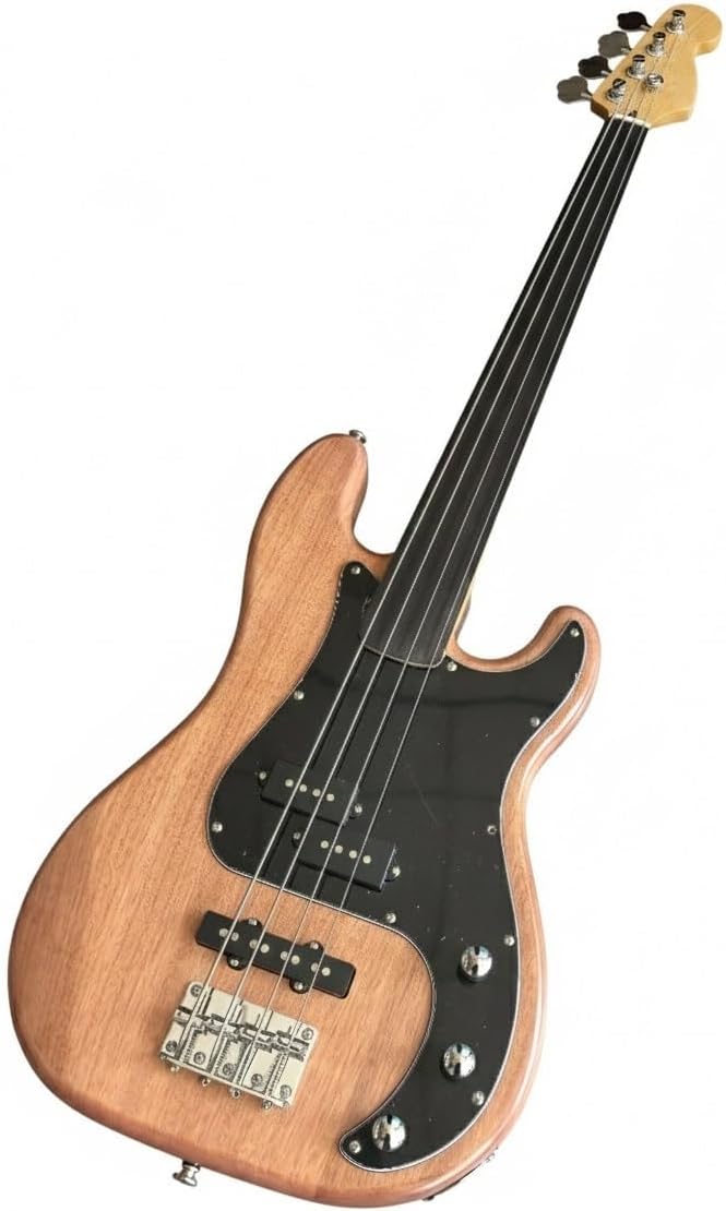 Electric Bass Guitar Natural Solid Mahogany Body PJ Pickups Fretless & Fretted Options(Fretless)